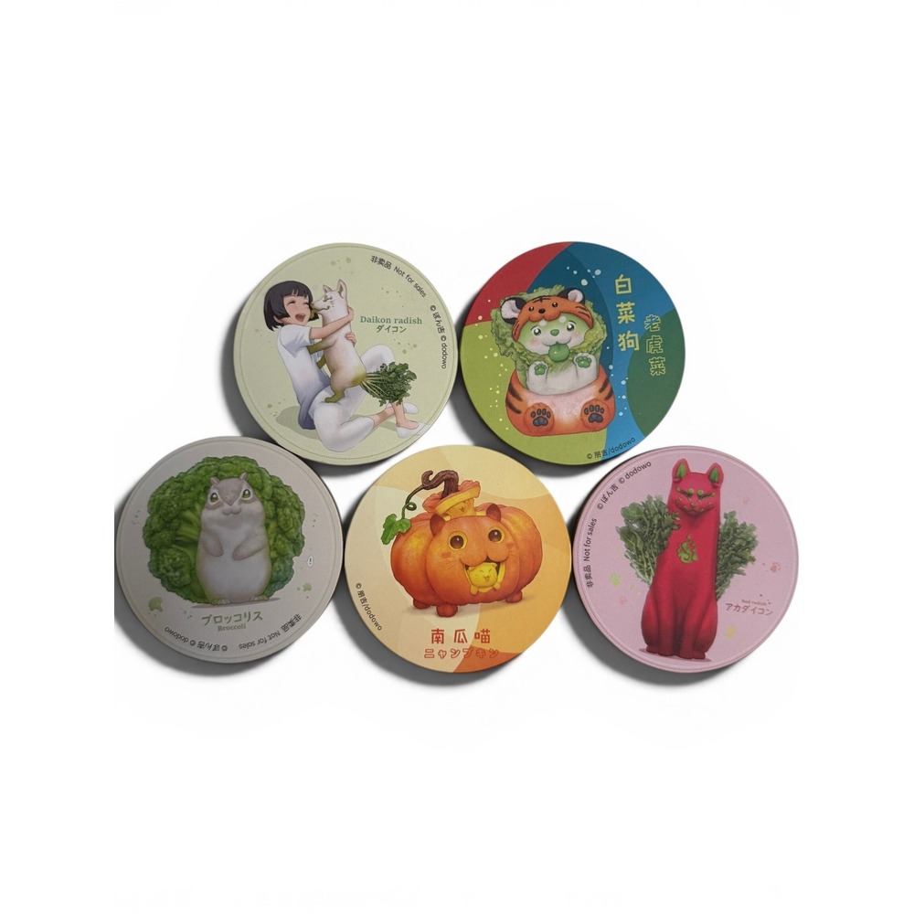 Dodowo‎ Vegetable Fairies Coasters Cork Backed Set of 5 Kawaii Japanese Ponkichi